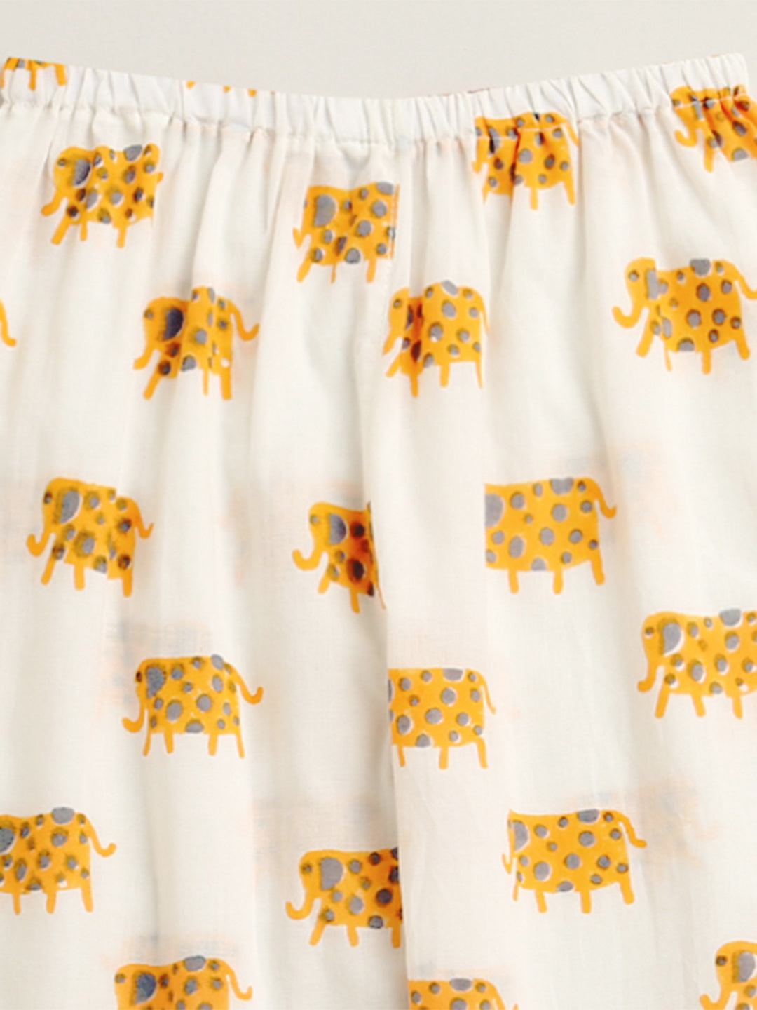A Parade of Elephants - Kurta Pyjama Set in Yellow and Grey