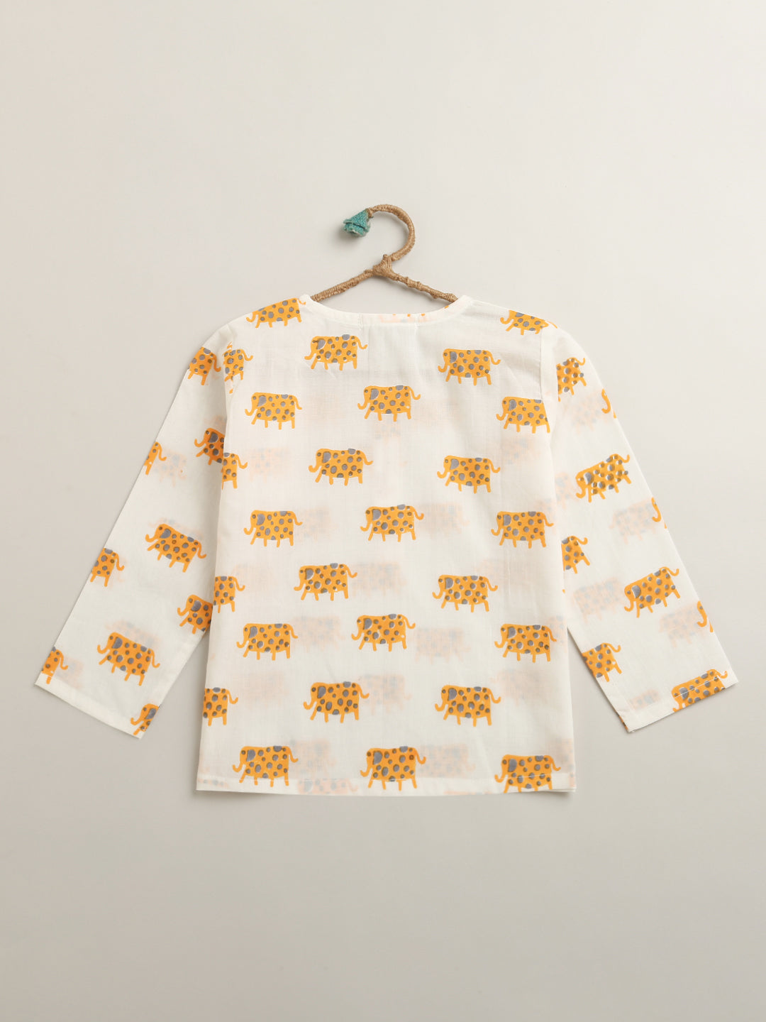 A Parade of Elephants - Kurta Pyjama Set in Yellow and Grey