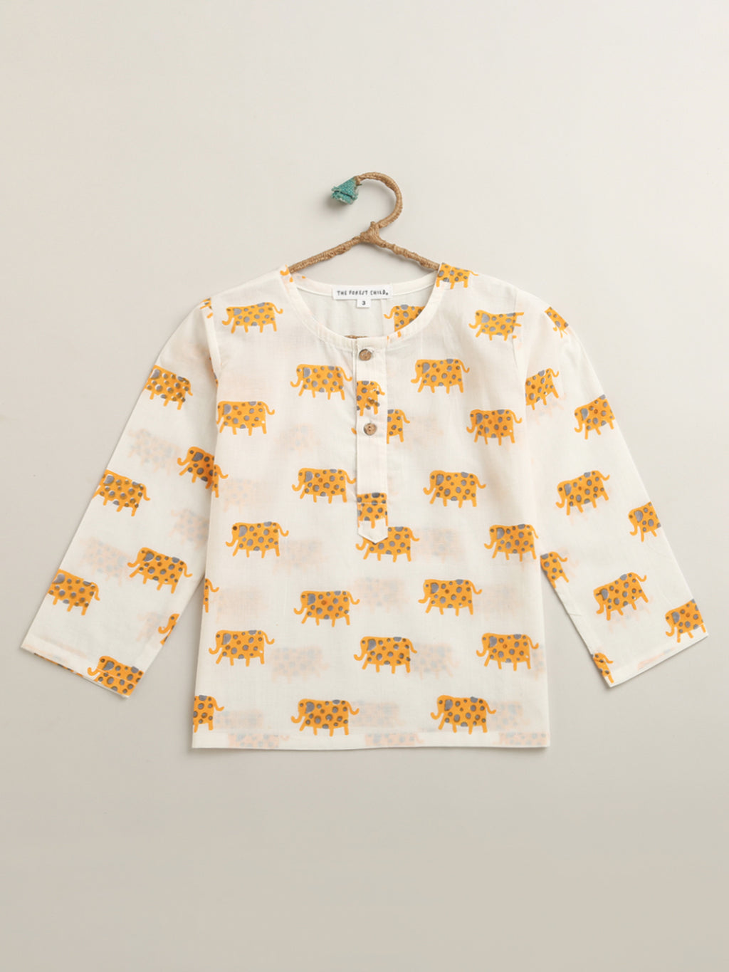 A Parade of Elephants - Kurta Pyjama Set in Yellow and Grey