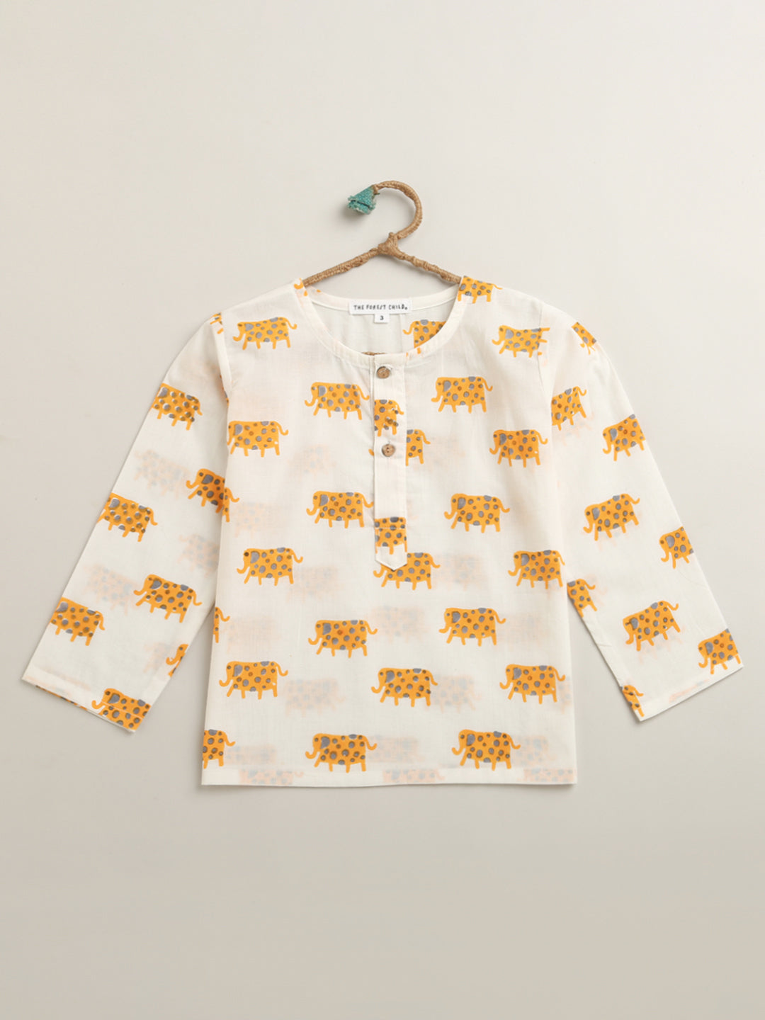 A Parade of Elephants - Kurta Pyjama Set in Yellow and Grey