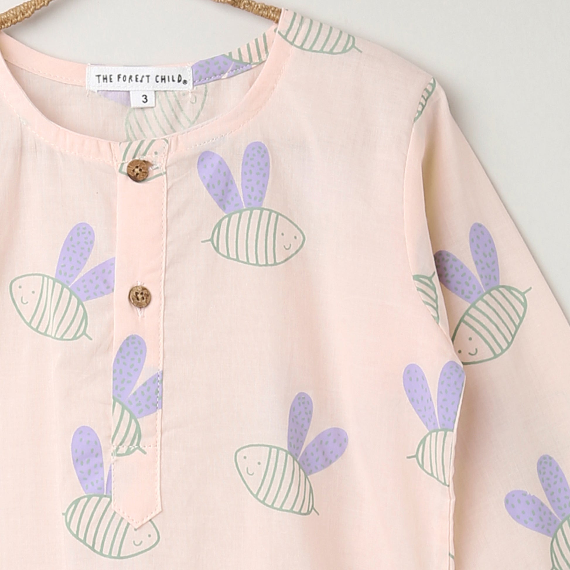 'A Swarm of Bees' Kurta Pyjama Set on Peach