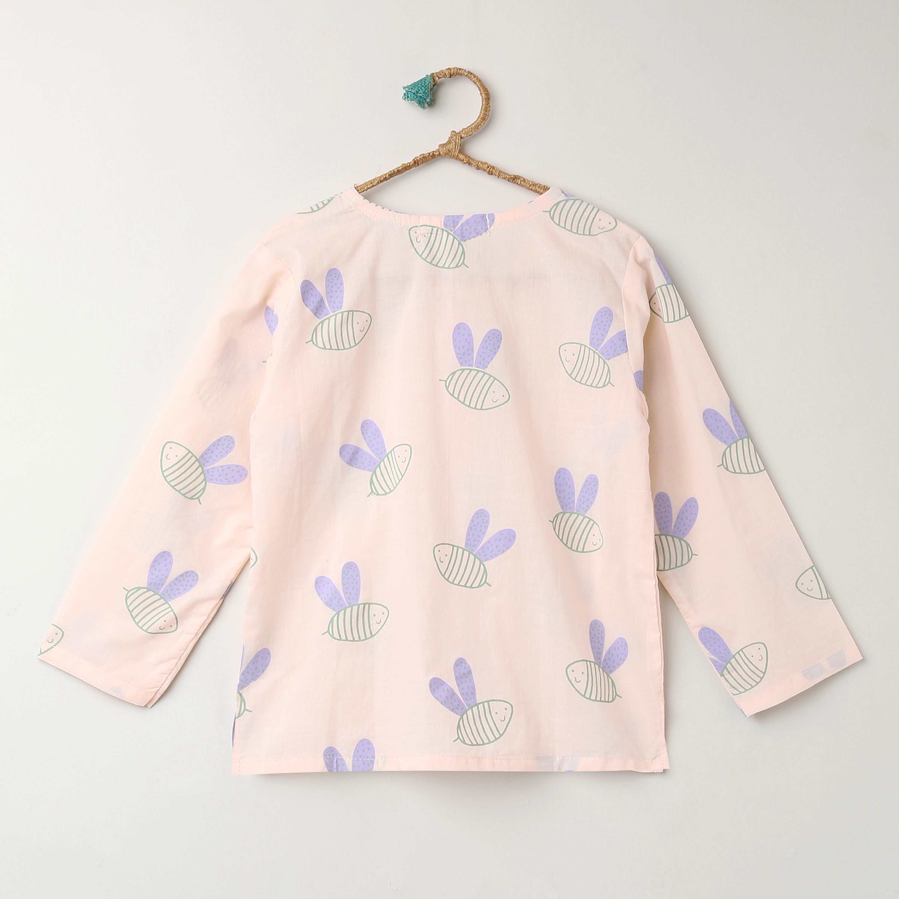 'A Swarm of Bees' Kurta Pyjama Set on Peach