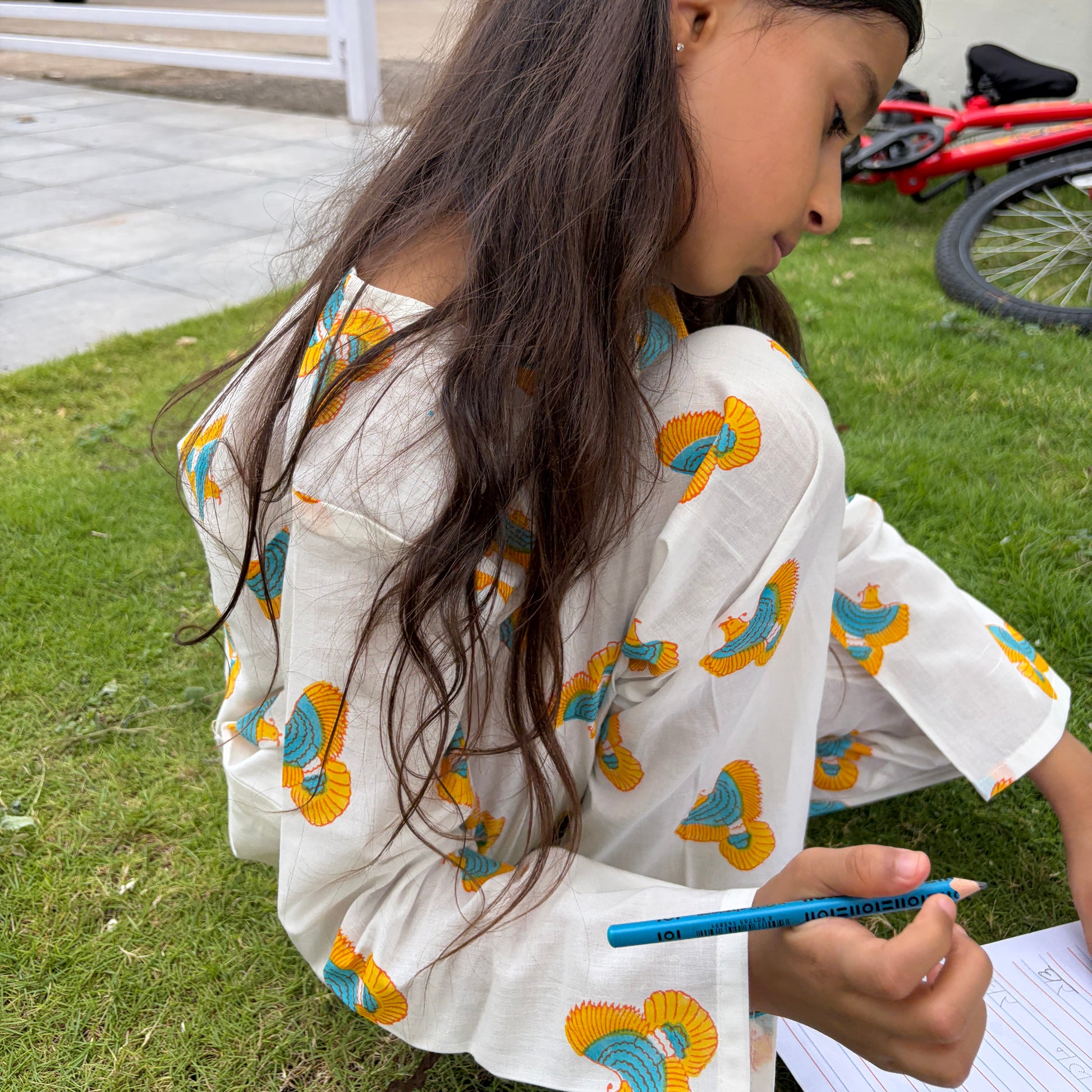 ‘ A Bouquet of Himalayan Monals’ Kurta Pyjama Set