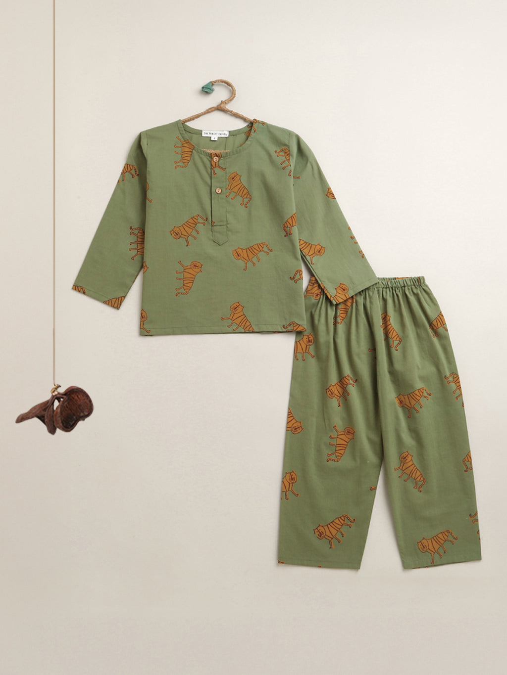 'An Ambush of Tigers' Kurta Pyjama Set In Olive