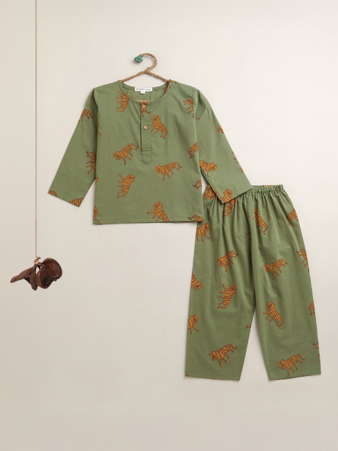 'An Ambush of Tigers' Kurta Pyjama Set In Olive