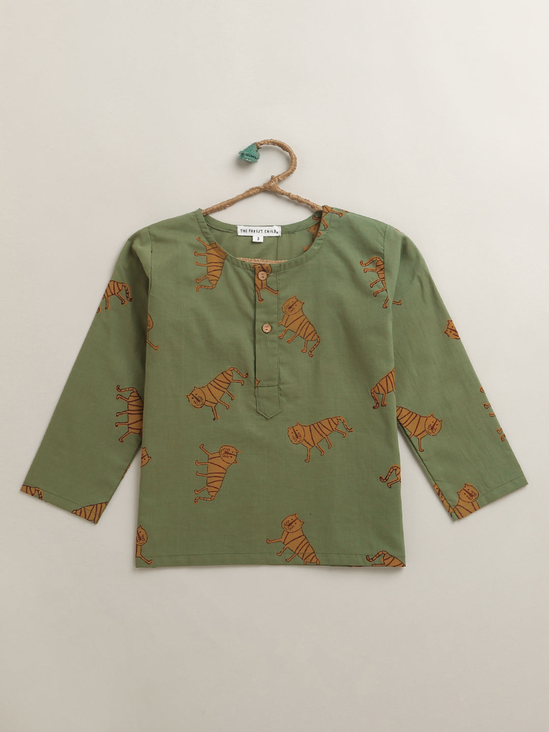 'An Ambush of Tigers' Kurta Pyjama Set In Olive