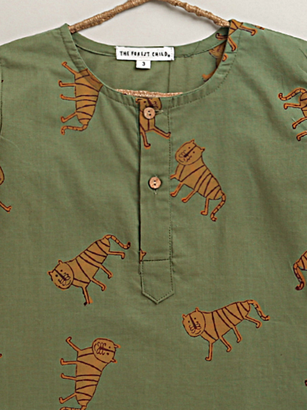'An Ambush of Tigers' Kurta Pyjama Set In Olive