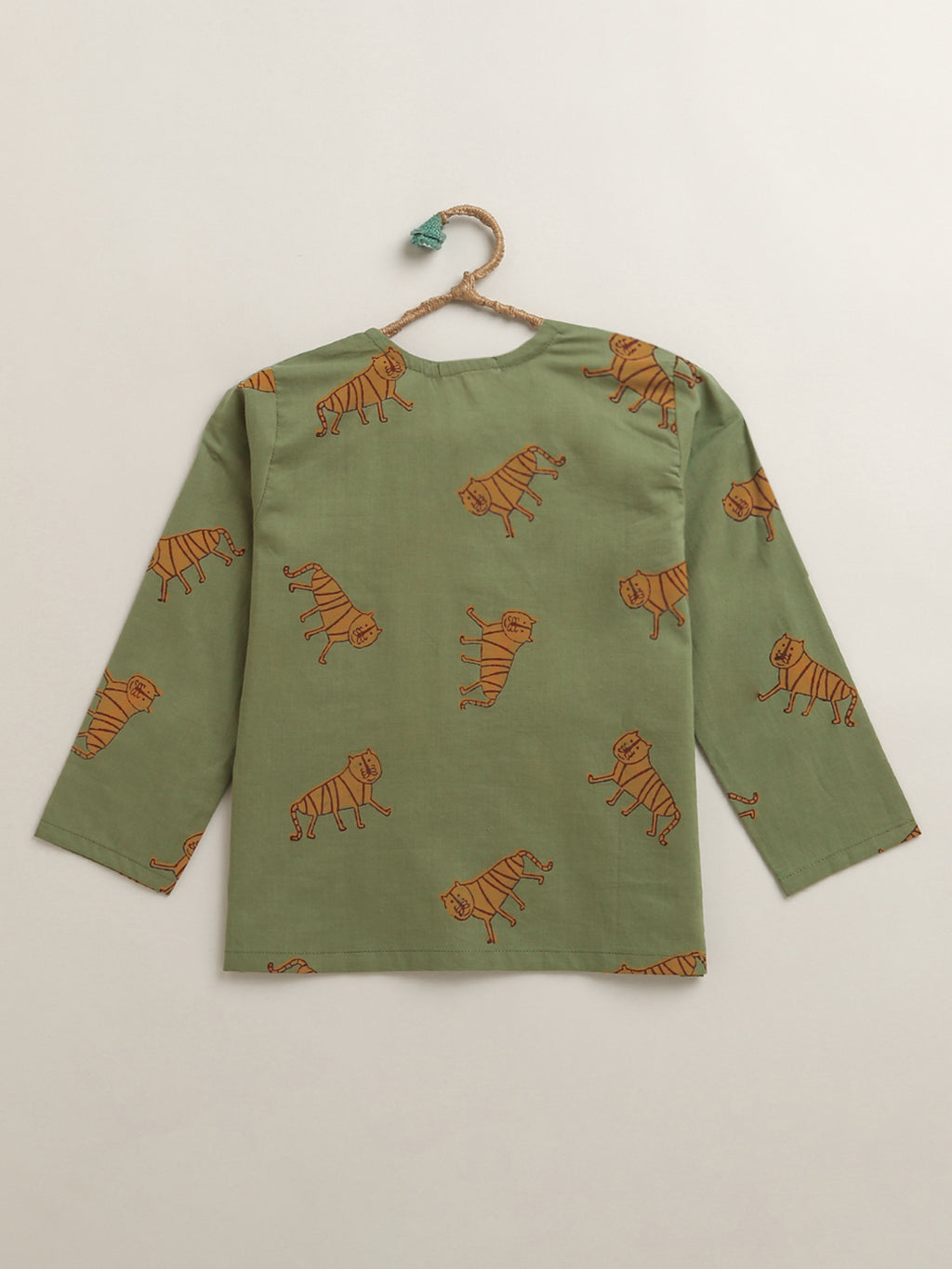 'An Ambush of Tigers' Kurta Pyjama Set In Olive