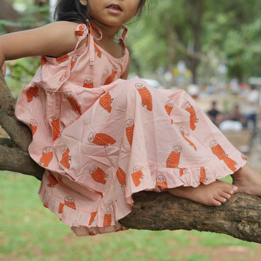 'A Parliament of Owls' - Handblocked String Dress