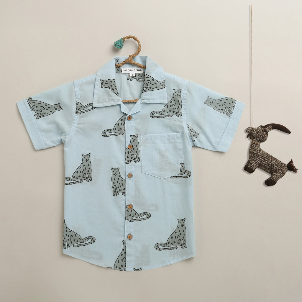 ‘A Leap of Snow Leopards’ Handblocked Shirt