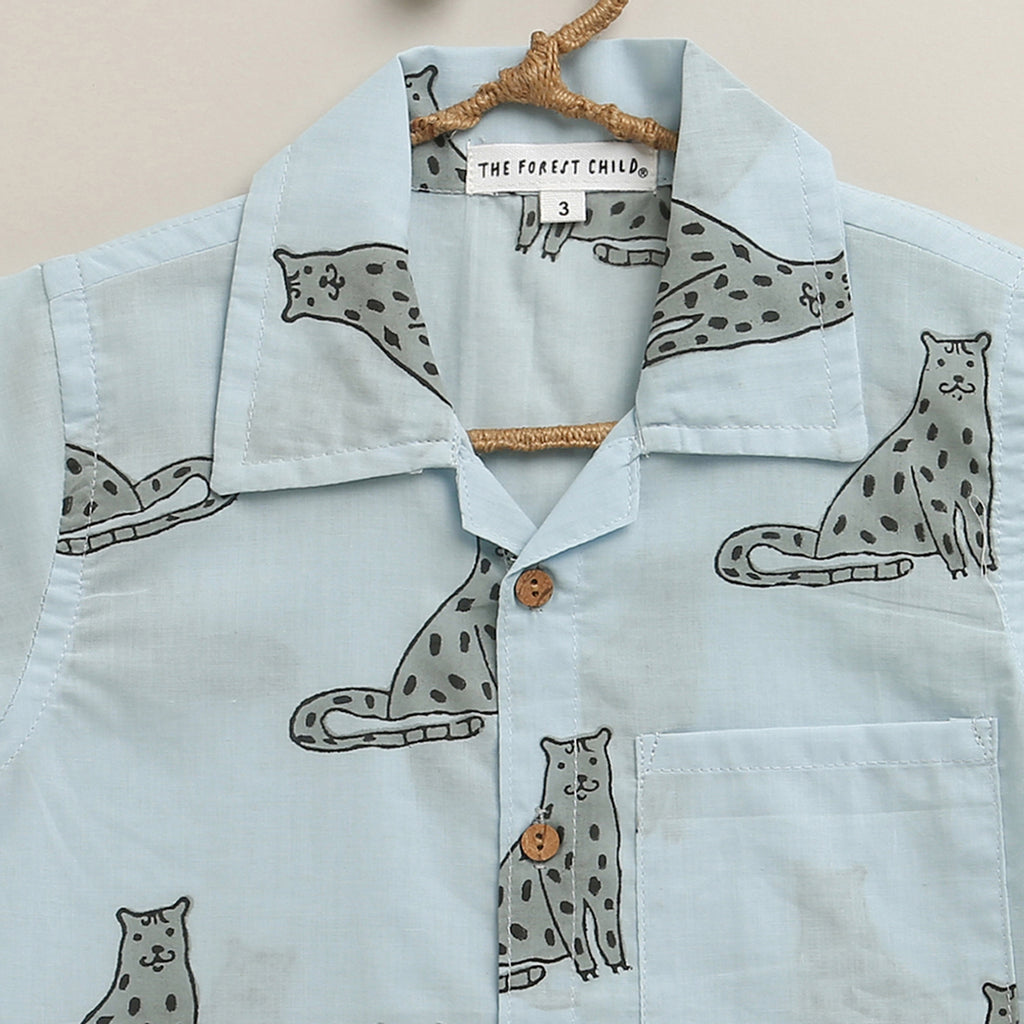 ‘A Leap of Snow Leopards’ Handblocked Shirt