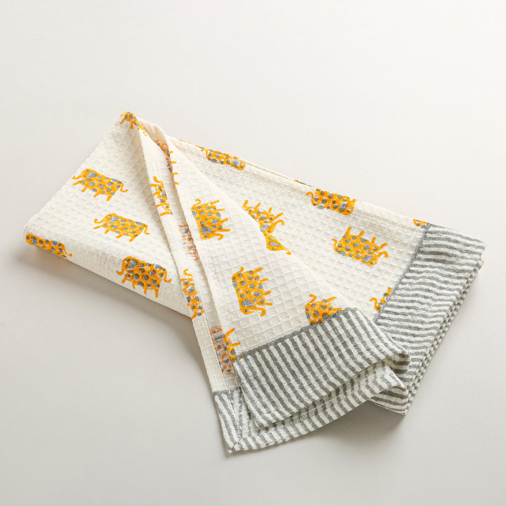 ' A Parade of Elephants' Bathing Towel In Yellow