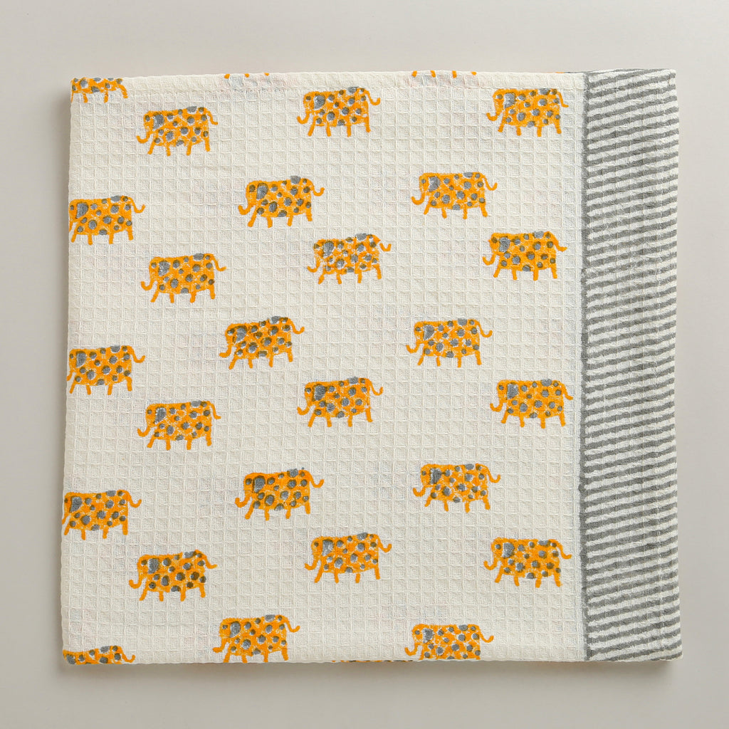 ' A Parade of Elephants' Bathing Towel In Yellow