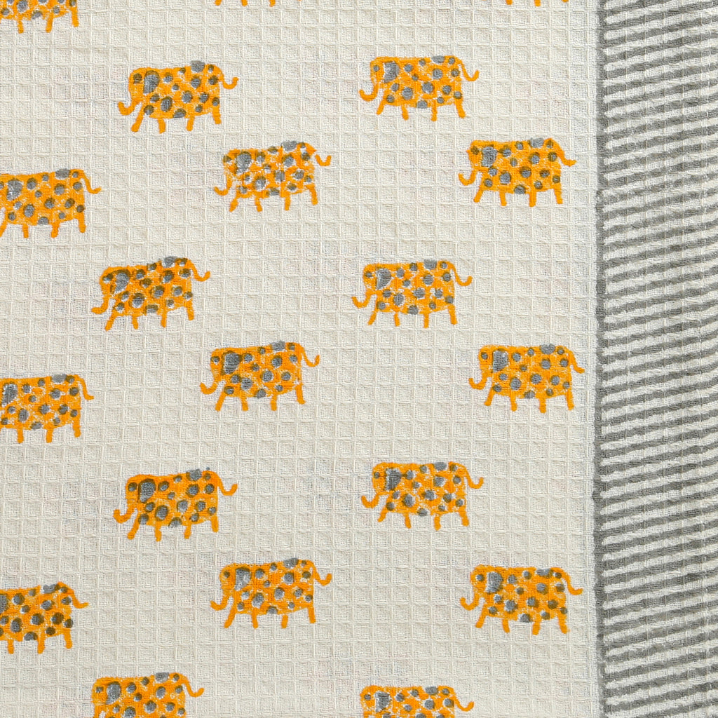 ' A Parade of Elephants' Bathing Towel In Yellow