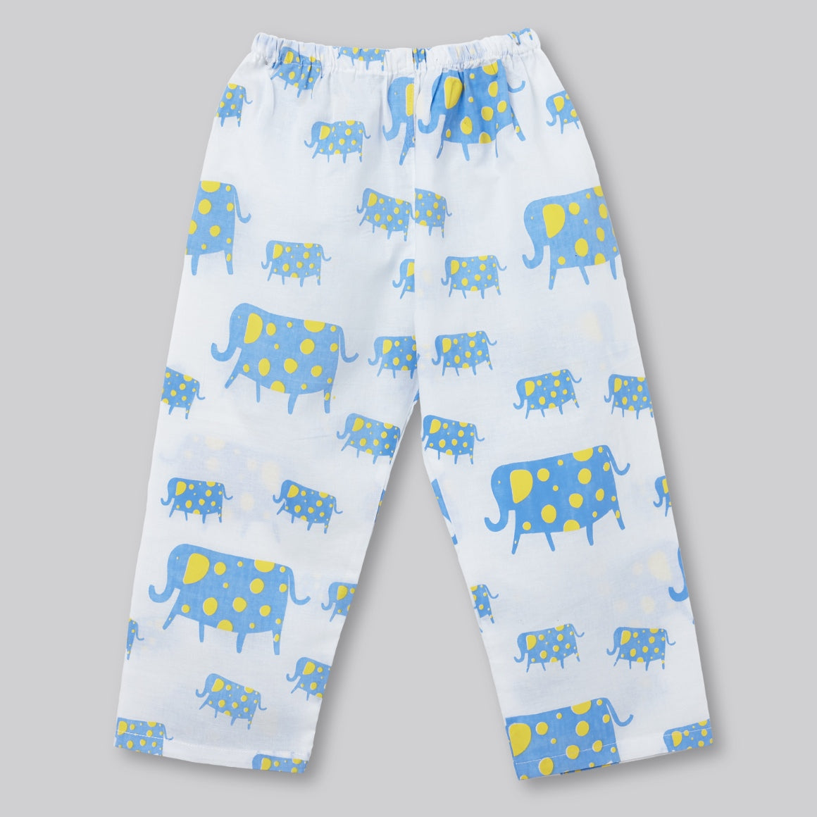 A Parade of Elephants - Kurta Pyjama Set in Blue and Yellow