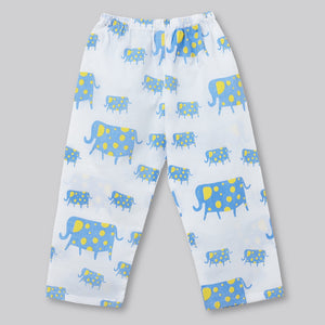 A Parade of Elephants - Kurta Pyjama Set in Blue and Yellow