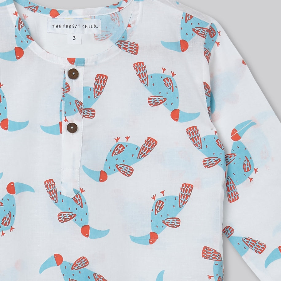 'A Party of Hornbills'  - Kurta Pyjama Set