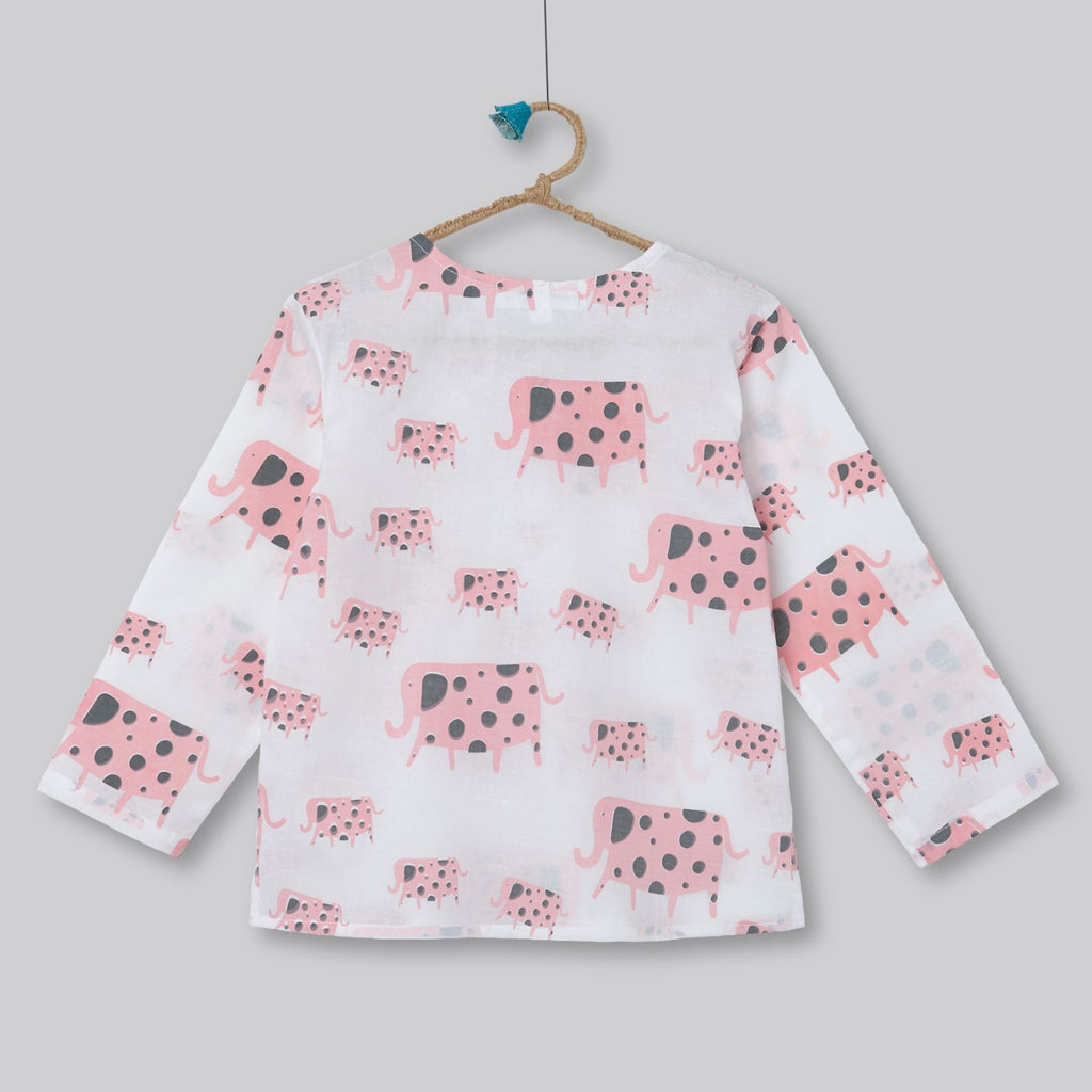 A Parade of Elephants - Kurta Pyjama Set in Pink and Grey