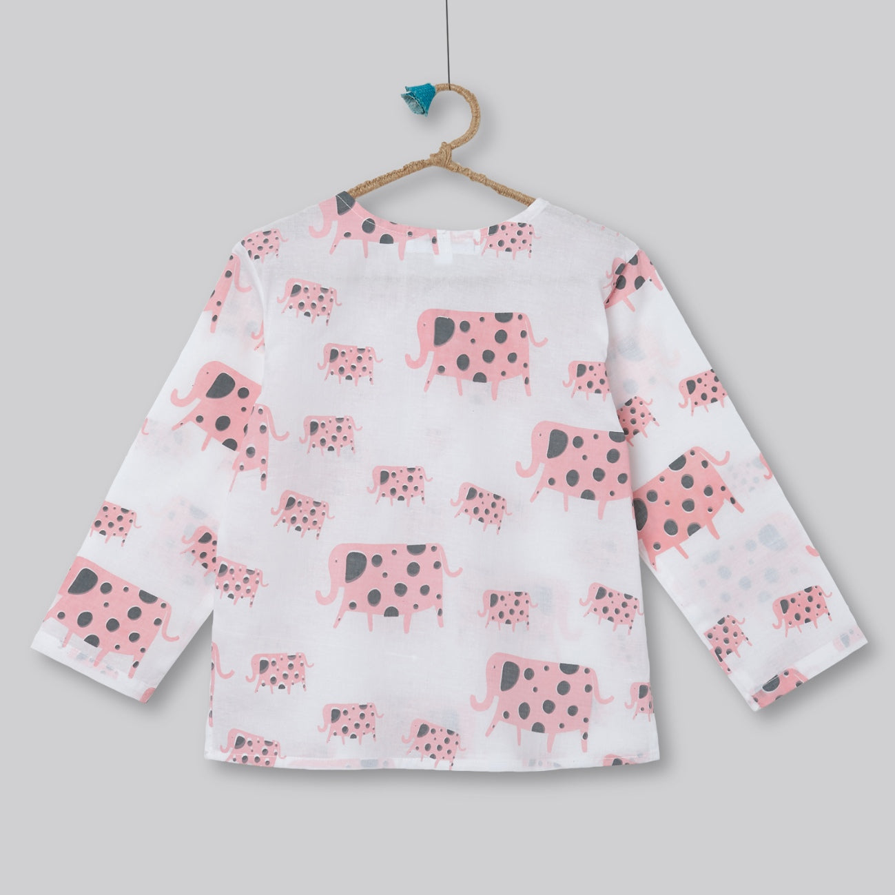 A Parade of Elephants - Kurta Pyjama Set in Pink and Grey