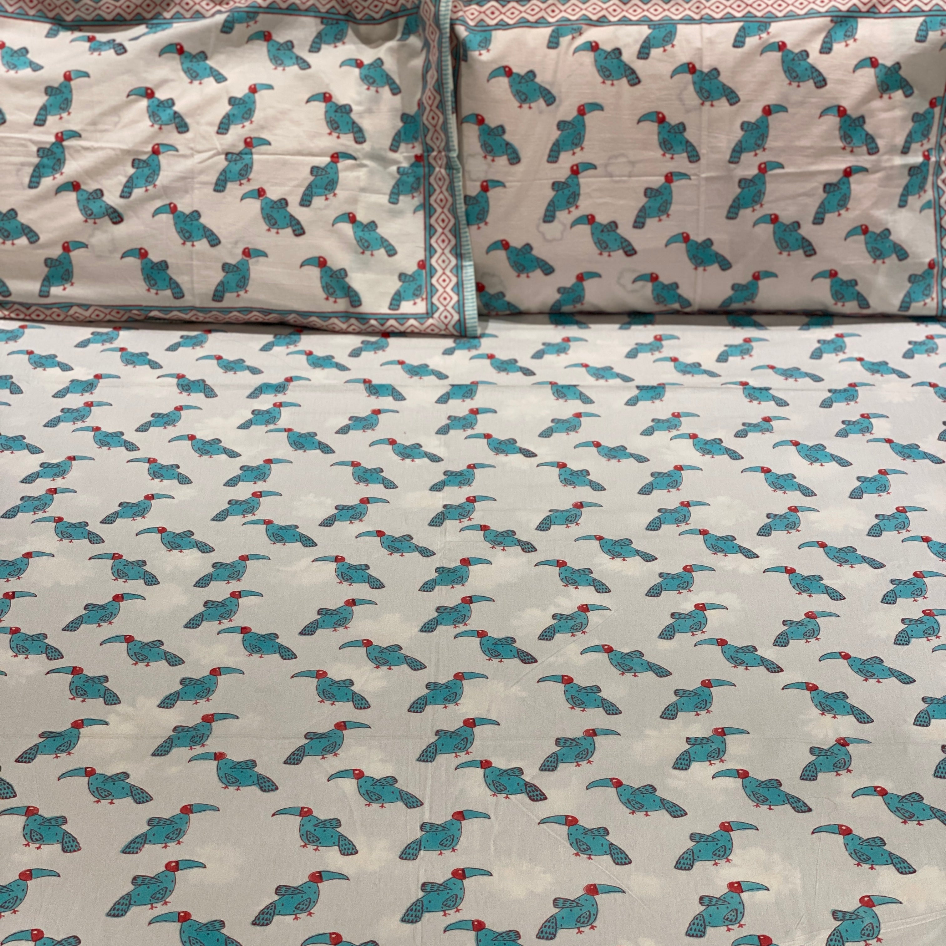 'A Party of Hornbills' Bedsheet